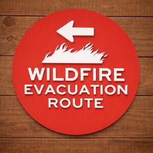 Wildfire Evacuation Route Road Sign Left Arrow Highway Interstate Fire